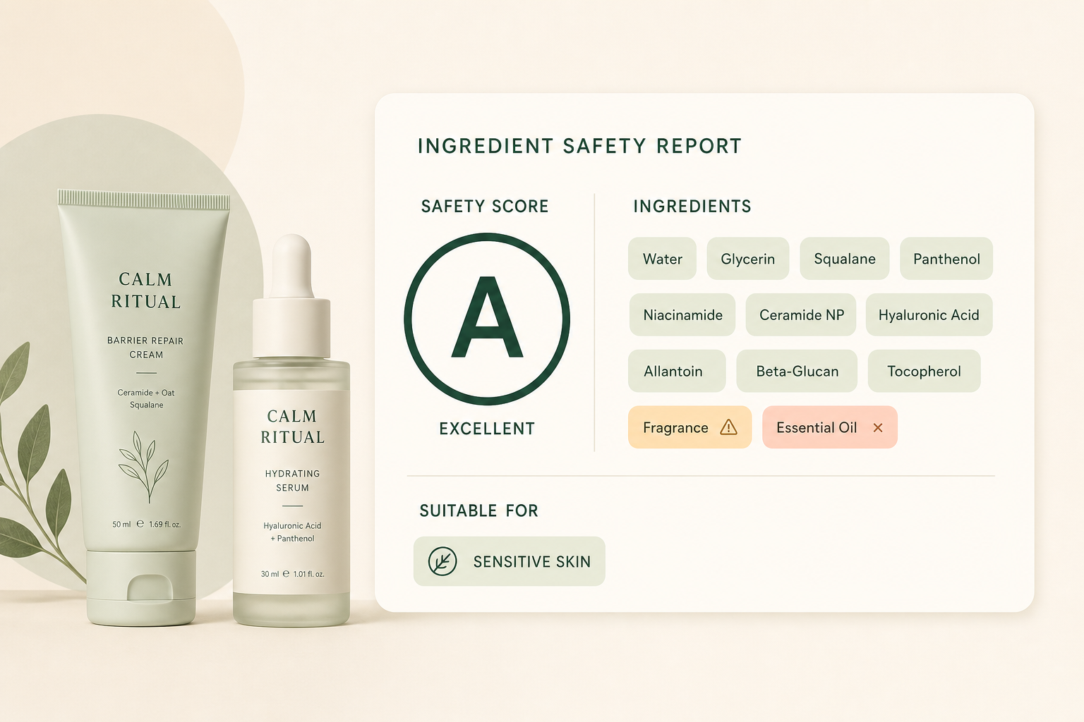 RashScan ingredient safety report for a cosmetic product